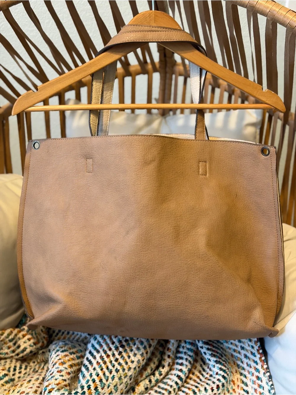 Free People Slouchy Vegan Tote Bag NWT Beige Tan